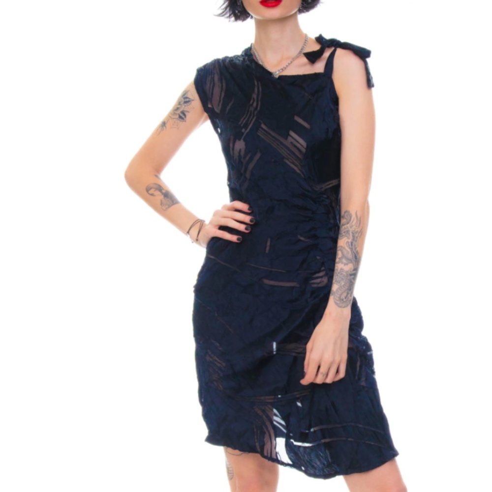 Tunnel Vision Vintage Y2K Cyberpunk Silky Sheer Asymmetrical Midi Dress XS/S